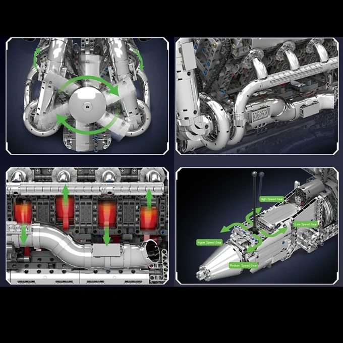 Mould King 10168 Motorised Hypercar W16 Engine & Gearbox Building Set - 2899 pcs - Image 5